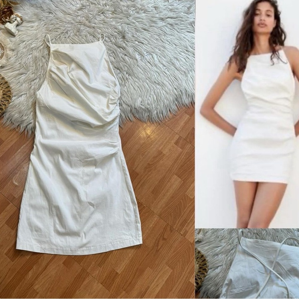 Zara white linen short dress size M